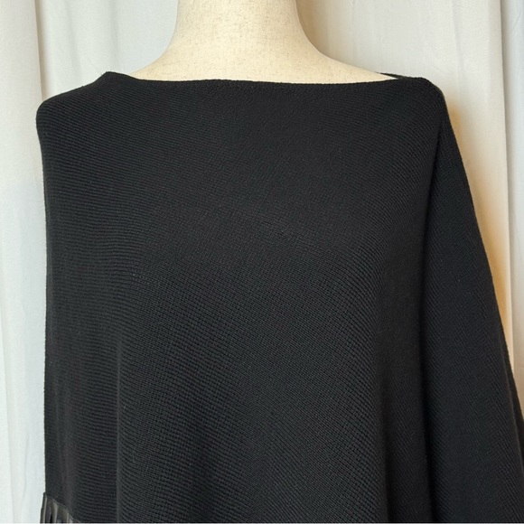 Chico’s Melissa Fringe Poncho Sweater One Size Faux Leather Fringe - Picture 5 of 12